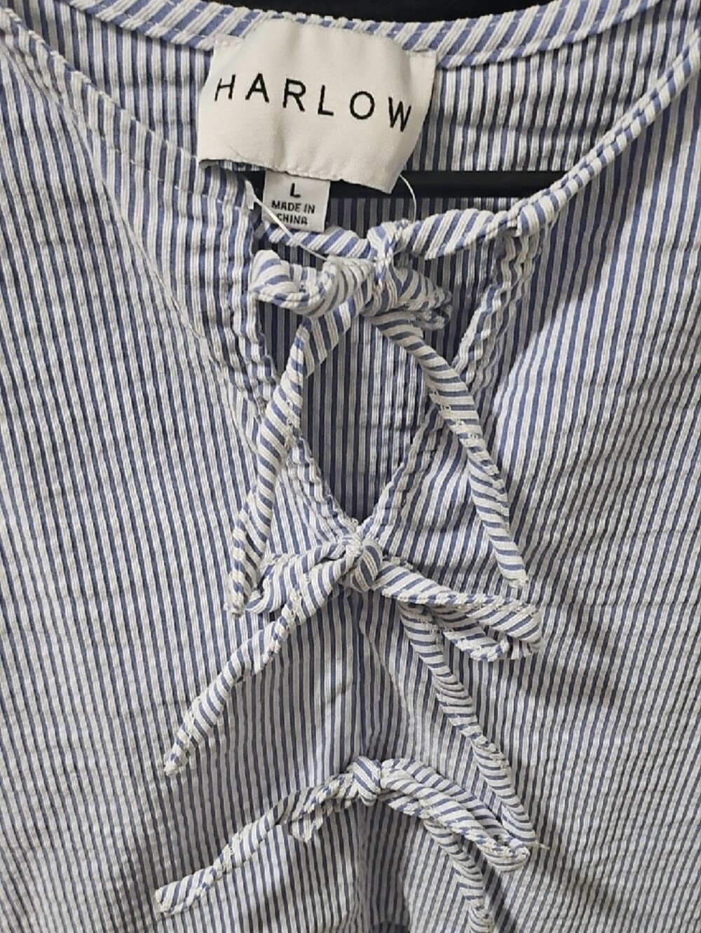 Harlow Blue & White Striped Tie-Front Peplum Top Large - Picture 2 of 4